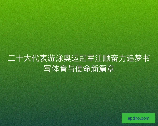 二十大代表游泳奥运冠军汪顺奋力追梦书写体育与使命新篇章